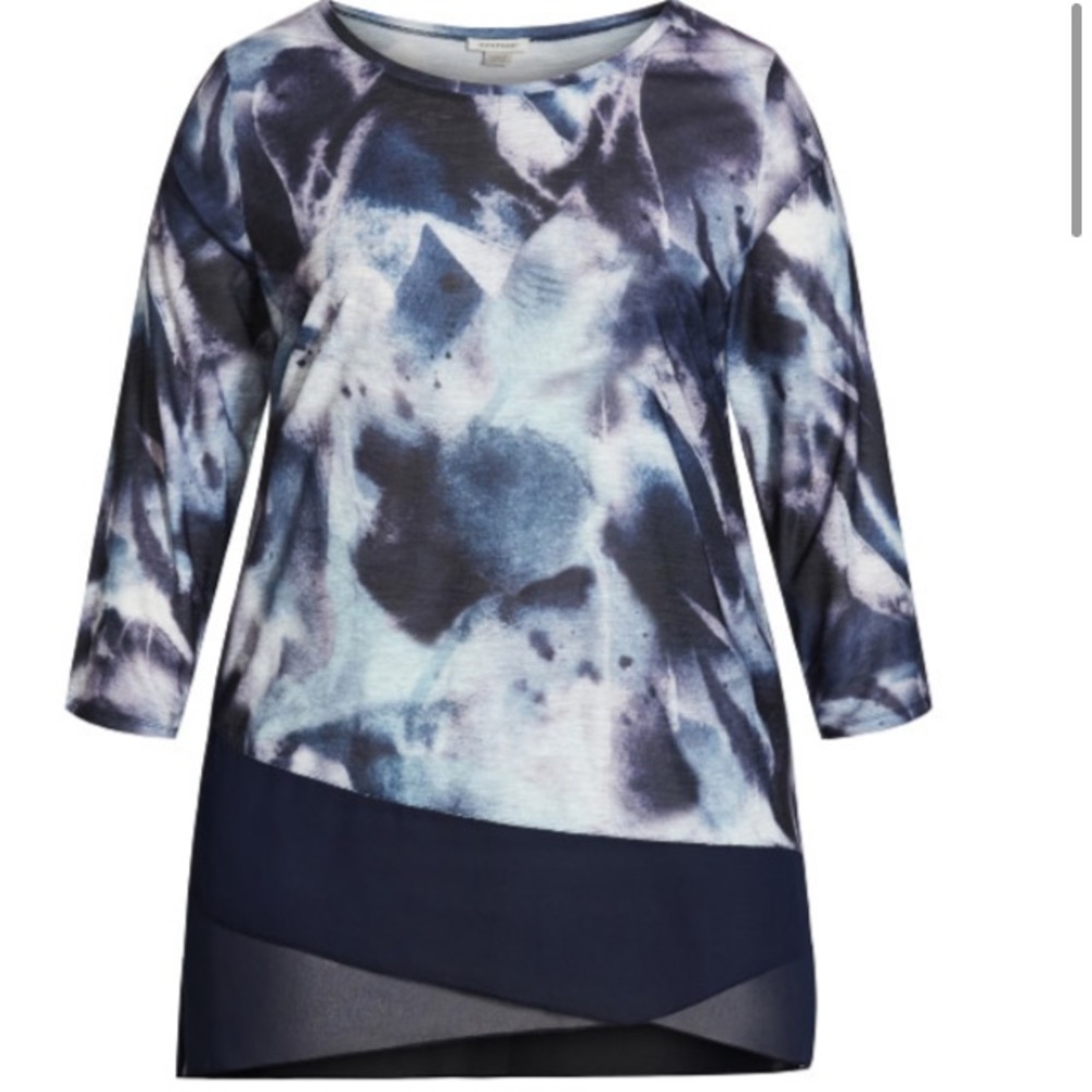 Avenue Abstract Chiffon Trim Top - navy 18/20 - Picture 3 of 6